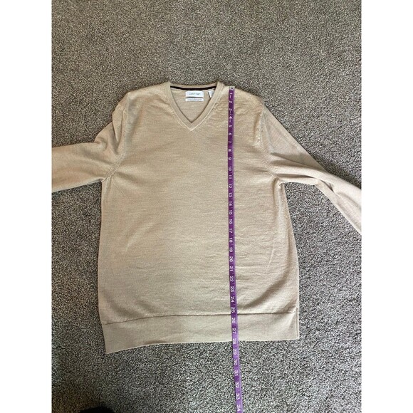 Calvin Klein Extra Fine Merino Wool Sweater Beige V-Neck Men’s L - Picture 8 of 8